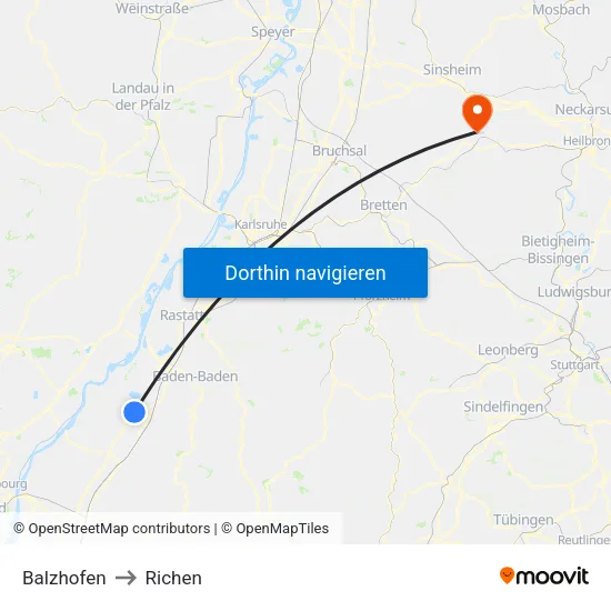 Balzhofen to Richen map