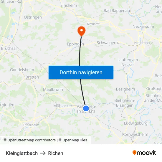 Kleinglattbach to Richen map