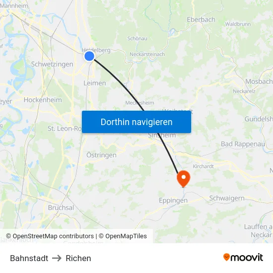 Bahnstadt to Richen map