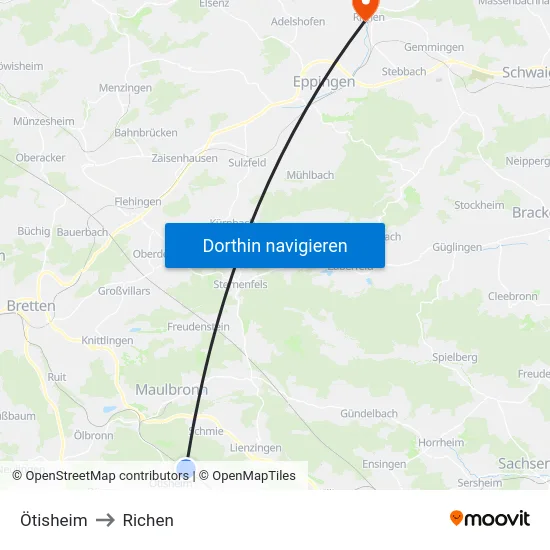 Ötisheim to Richen map