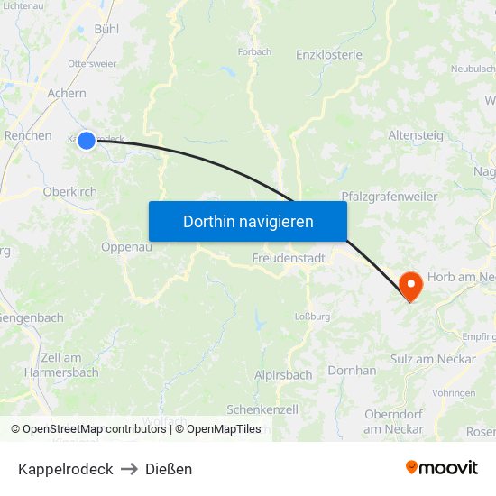 Kappelrodeck to Dießen map