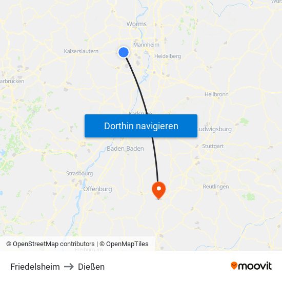 Friedelsheim to Dießen map