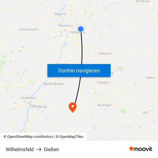 Wilhelmsfeld to Dießen map