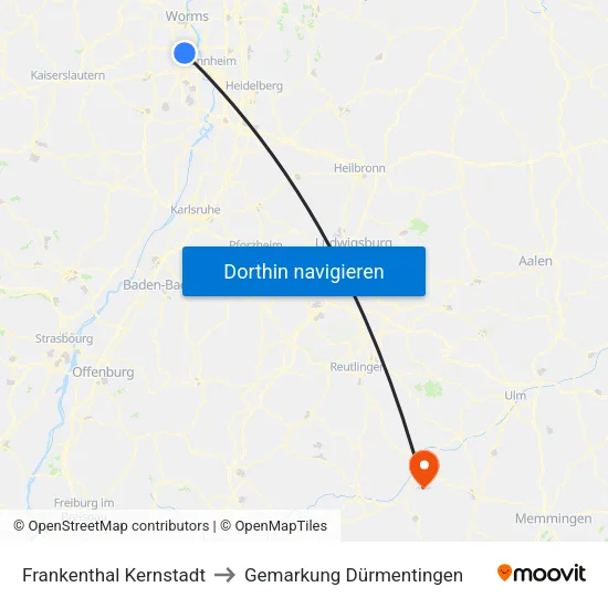 Frankenthal Kernstadt to Gemarkung Dürmentingen map