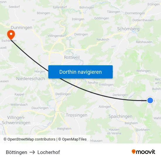 Böttingen to Locherhof map