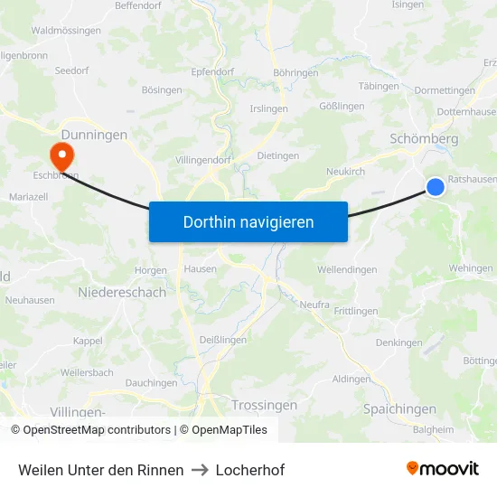Weilen Unter den Rinnen to Locherhof map