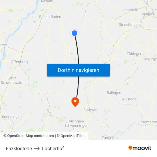 Enzklösterle to Locherhof map