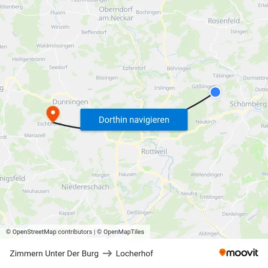 Zimmern Unter Der Burg to Locherhof map