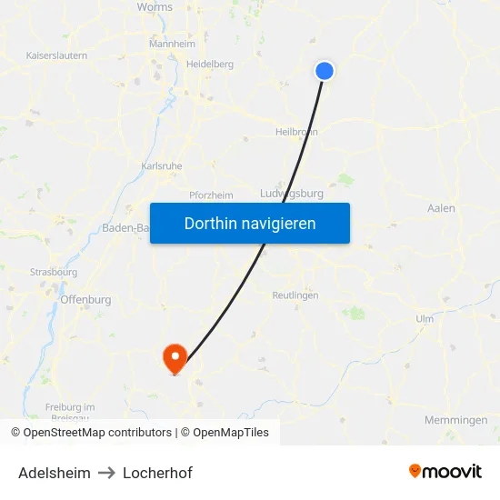 Adelsheim to Locherhof map