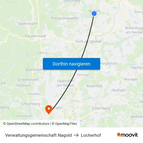 Verwaltungsgemeinschaft Nagold to Locherhof map