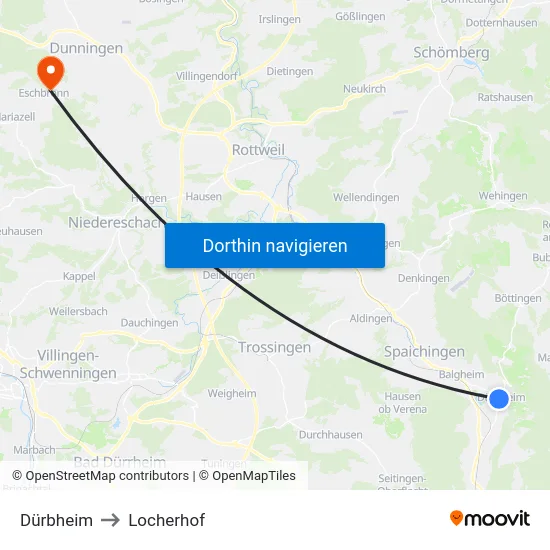 Dürbheim to Locherhof map
