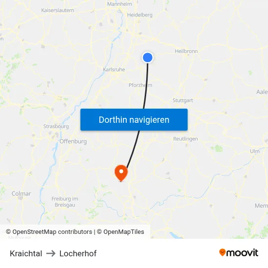Kraichtal to Locherhof map