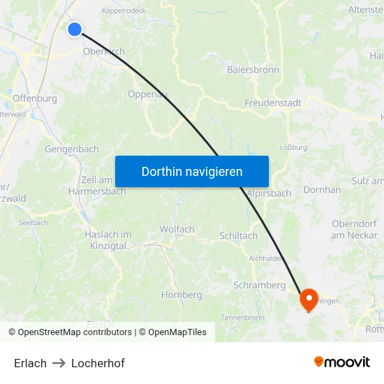 Erlach to Locherhof map