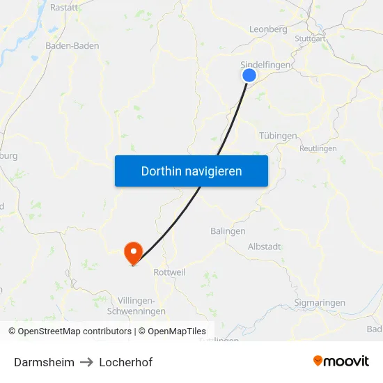 Darmsheim to Locherhof map