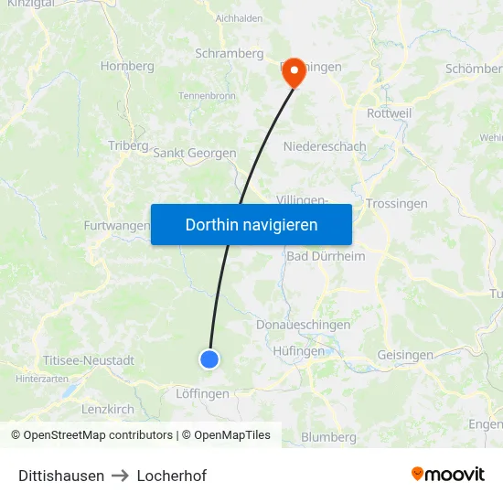 Dittishausen to Locherhof map