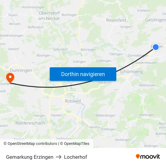 Gemarkung Erzingen to Locherhof map