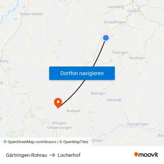 Gärtringen-Rohrau to Locherhof map