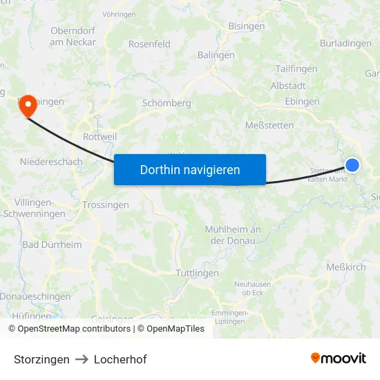 Storzingen to Locherhof map
