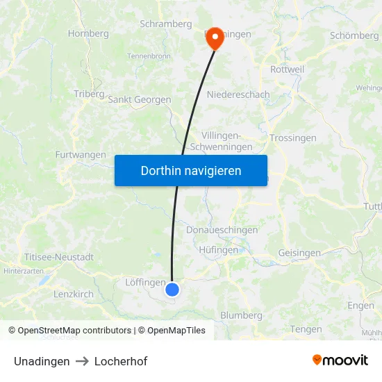 Unadingen to Locherhof map