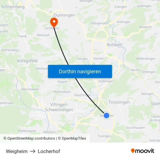 Weigheim to Locherhof map