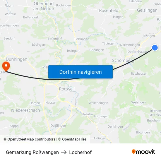 Gemarkung Roßwangen to Locherhof map