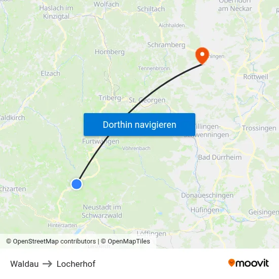 Waldau to Locherhof map