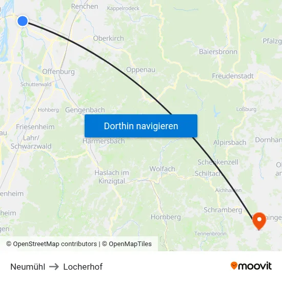 Neumühl to Locherhof map