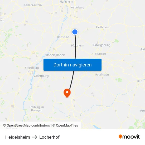 Heidelsheim to Locherhof map