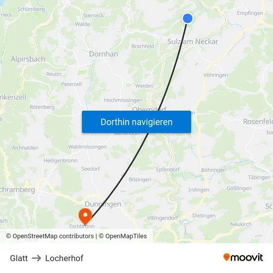 Glatt to Locherhof map
