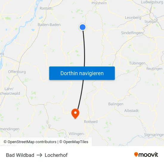 Bad Wildbad to Locherhof map