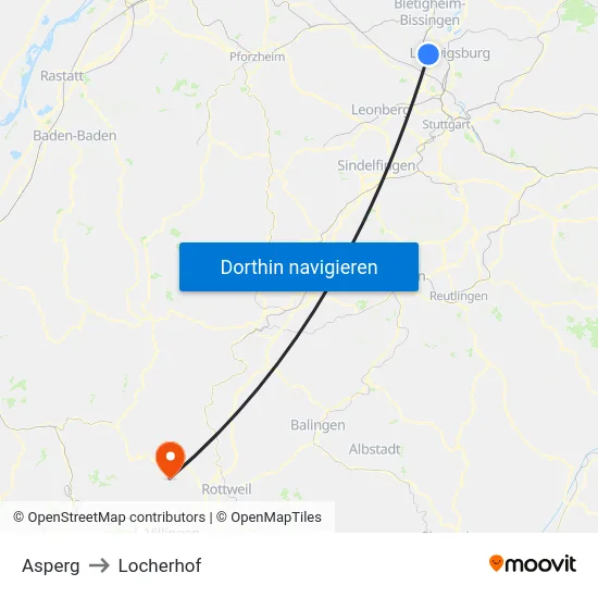 Asperg to Locherhof map