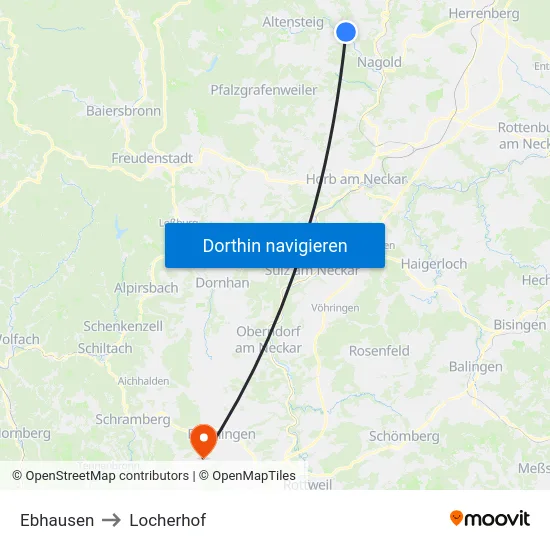 Ebhausen to Locherhof map