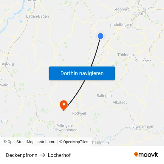 Deckenpfronn to Locherhof map