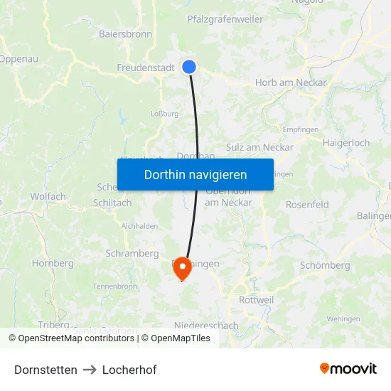 Dornstetten to Locherhof map