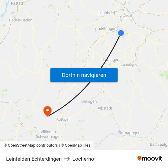 Leinfelden-Echterdingen to Locherhof map