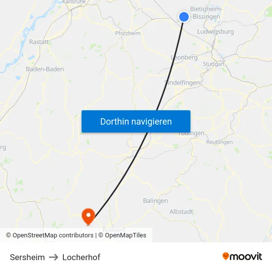 Sersheim to Locherhof map