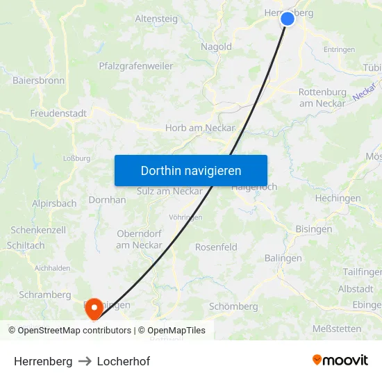 Herrenberg to Locherhof map