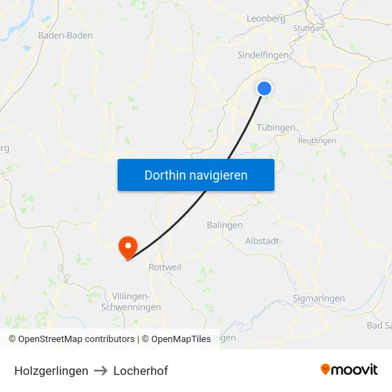 Holzgerlingen to Locherhof map