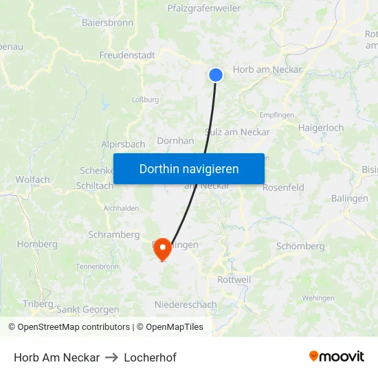 Horb Am Neckar to Locherhof map