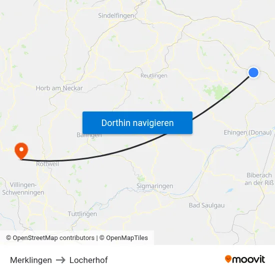 Merklingen to Locherhof map