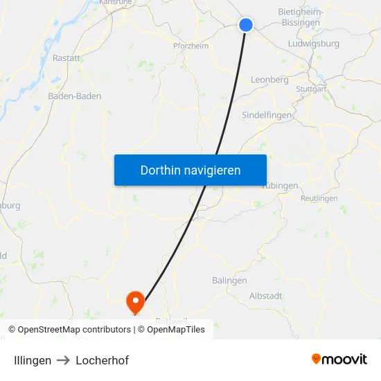 Illingen to Locherhof map