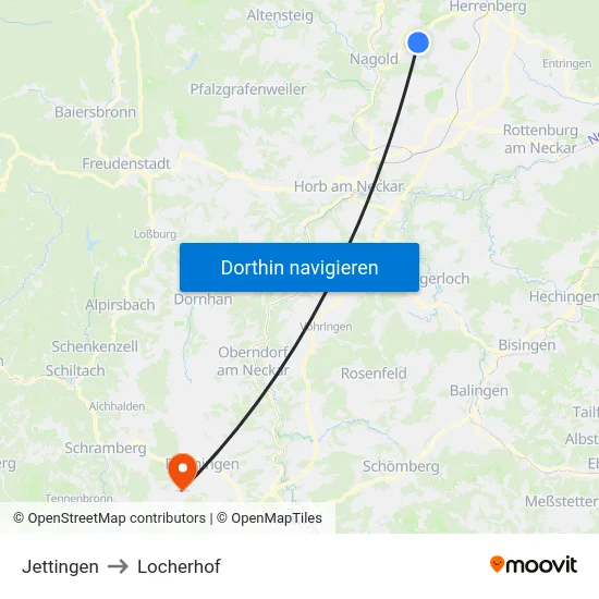Jettingen to Locherhof map