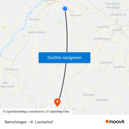 Remchingen to Locherhof map