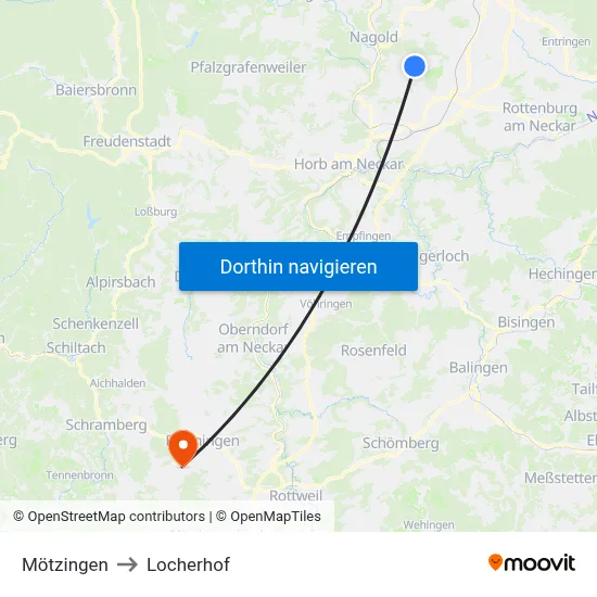 Mötzingen to Locherhof map