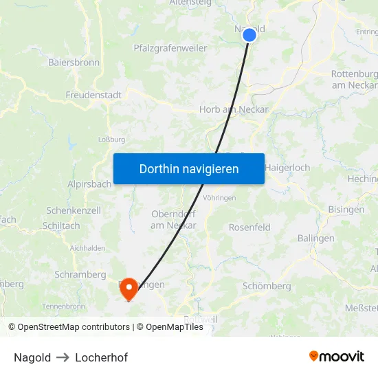 Nagold to Locherhof map