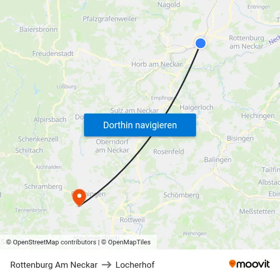 Rottenburg Am Neckar to Locherhof map