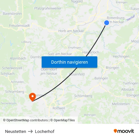 Neustetten to Locherhof map