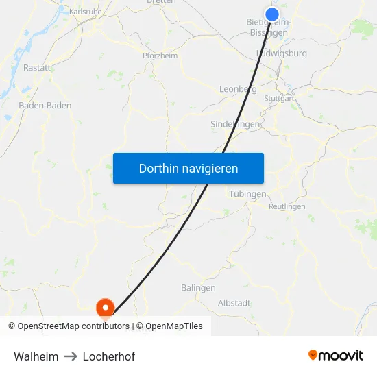 Walheim to Locherhof map