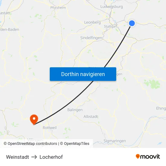 Weinstadt to Locherhof map