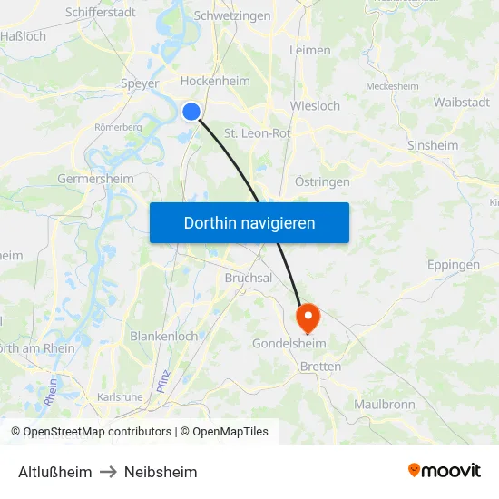 Altlußheim to Neibsheim map